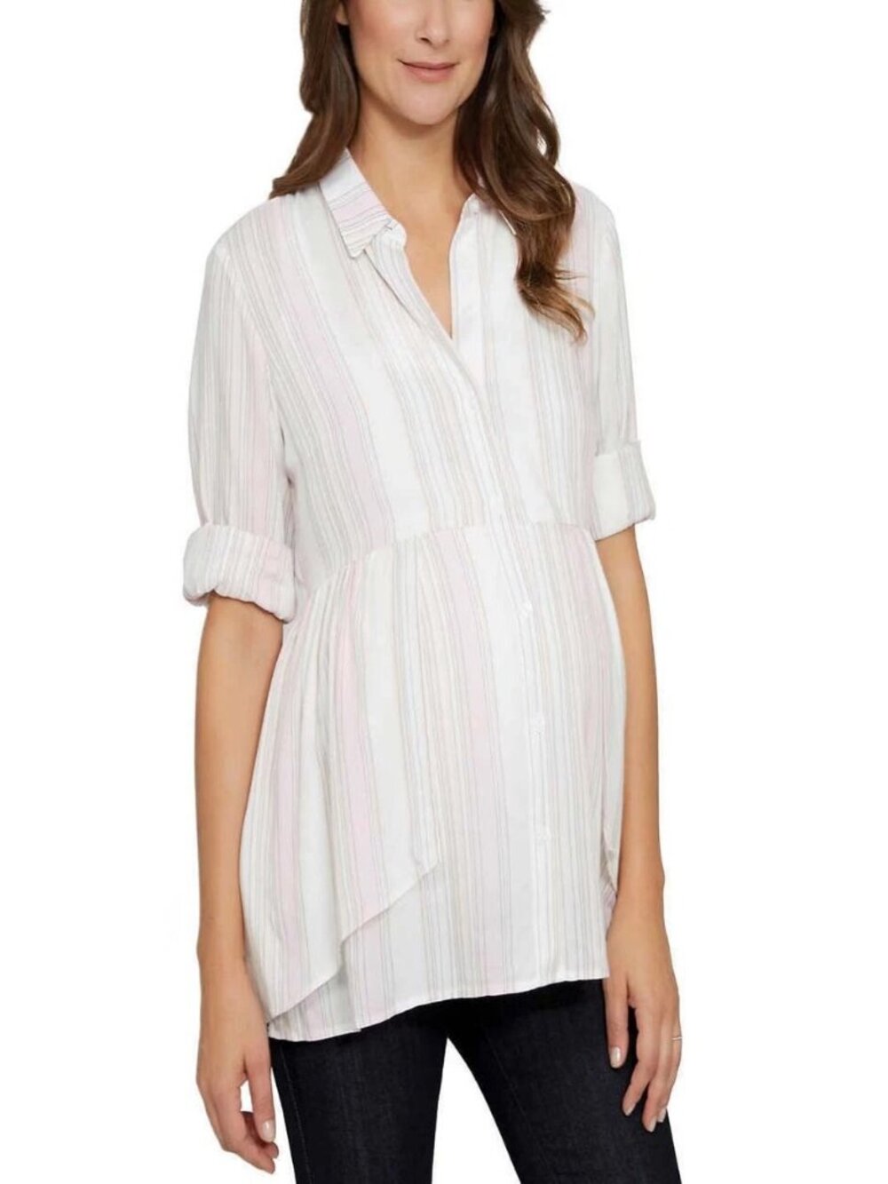 Emma James Ladies' Maternity Blouse, WHITE - PINK, L